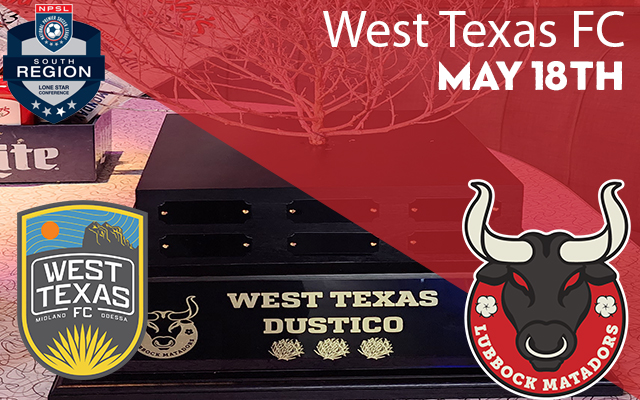 <h1 class="tribe-events-single-event-title">Lubbock Matadors vs West Texas FC in 1st Leg of El Dustico May 18th at Lowrey Field</h1>
